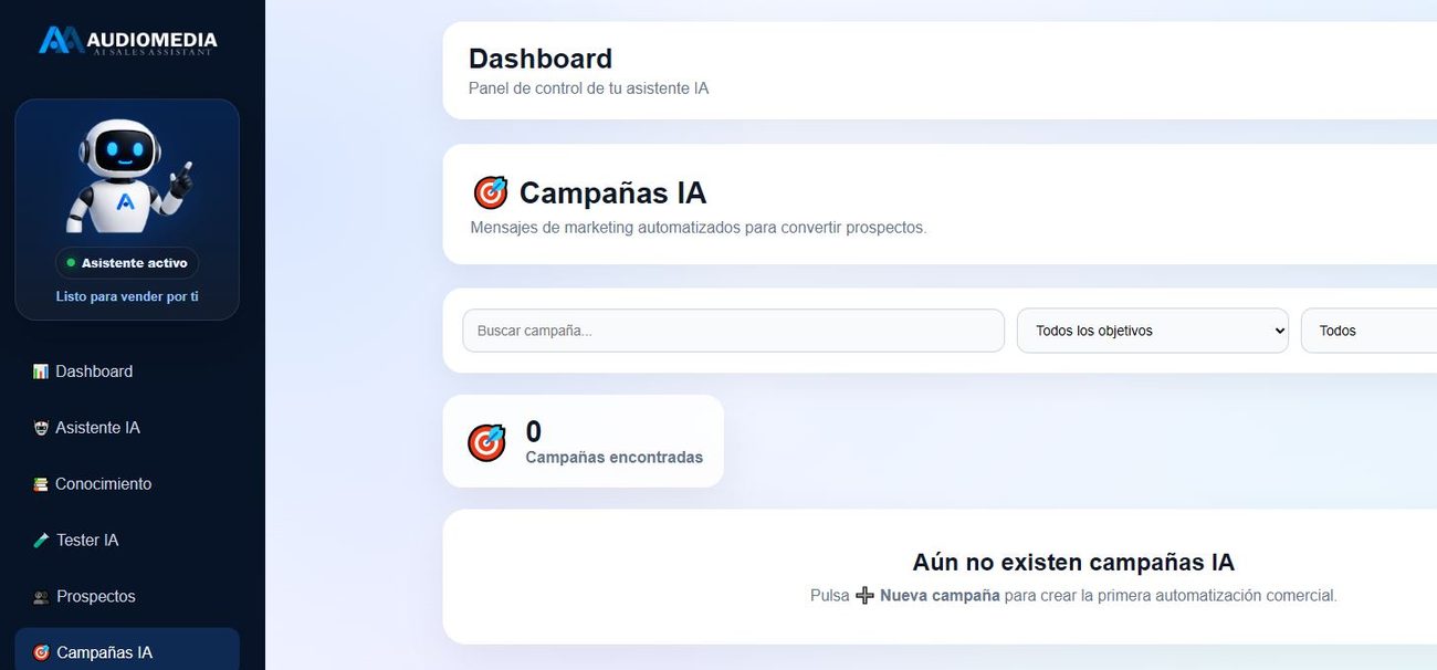 Vista del dashboard Audiomedia 3