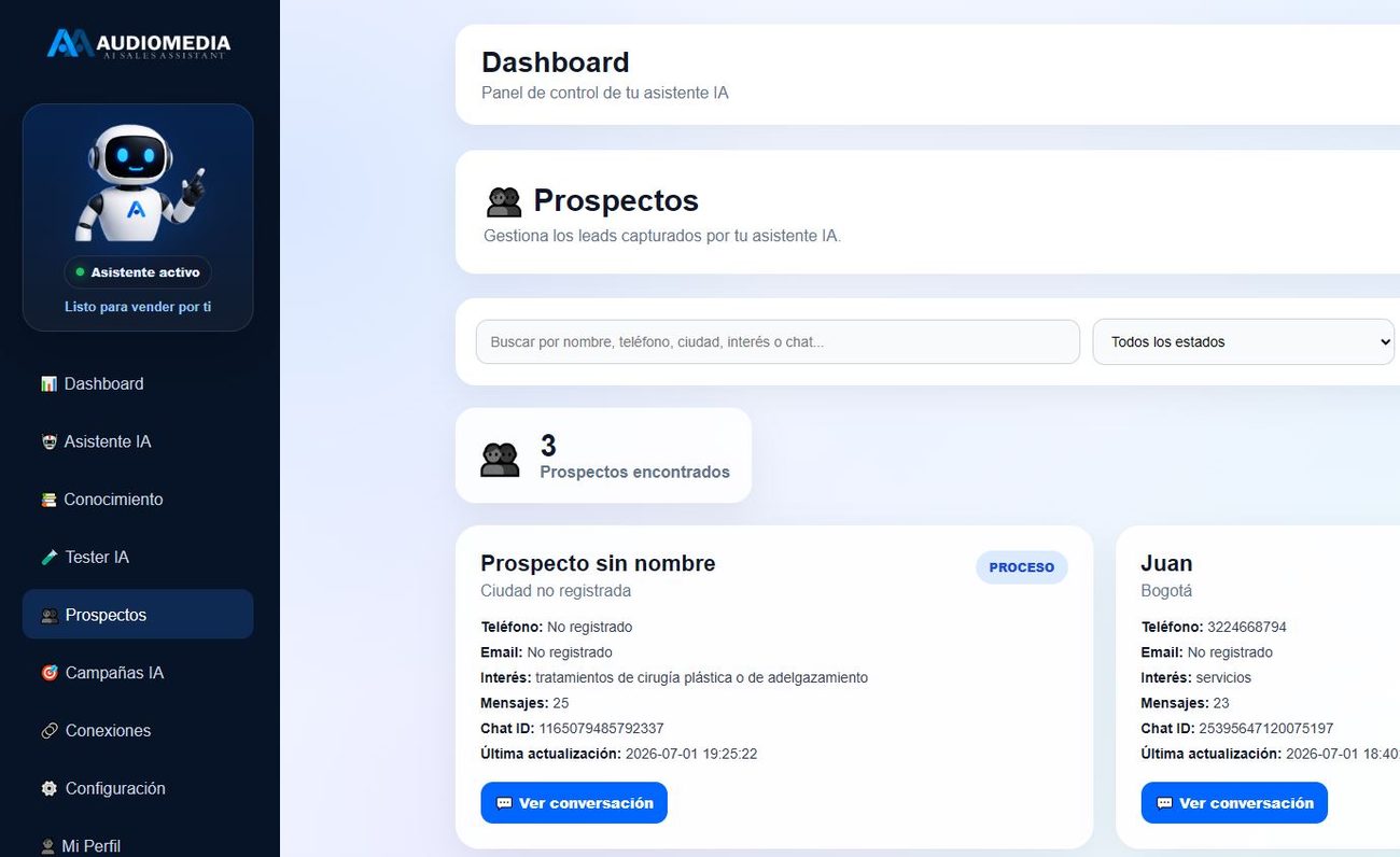 Vista del dashboard Audiomedia 4